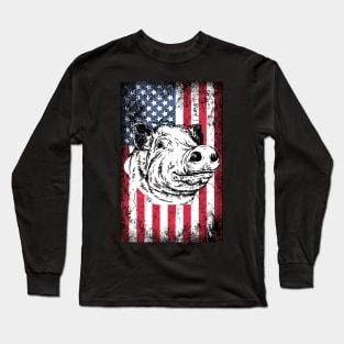 Patriotic Pig American Flag Long Sleeve T-Shirt